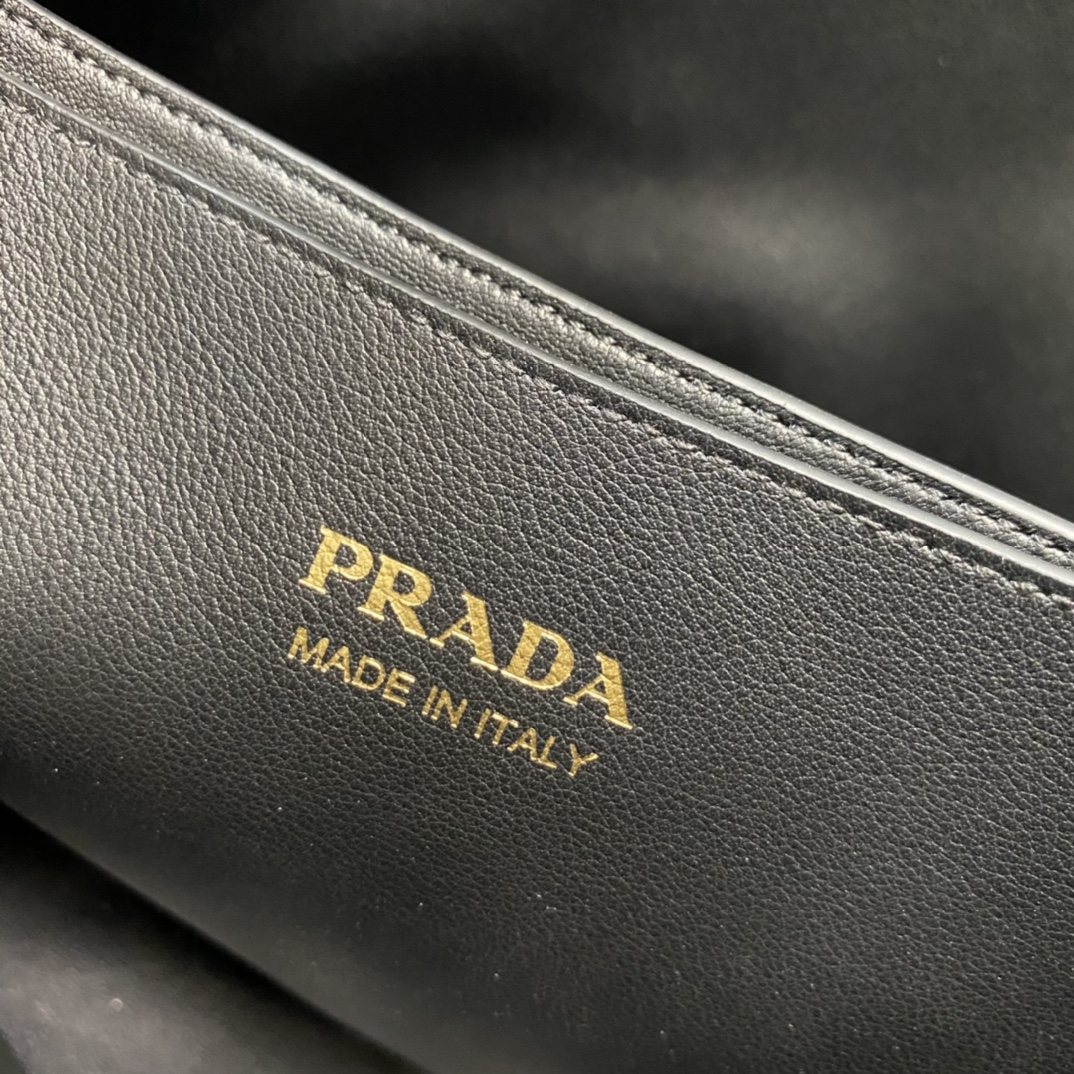 Prada Small Buckle Leather Handbag Shoulder Bag With Double Belt Black 1BA418